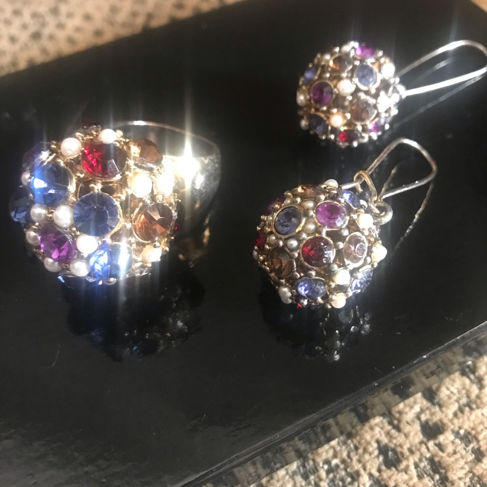Multicolored Gem Ring and Earring Duo